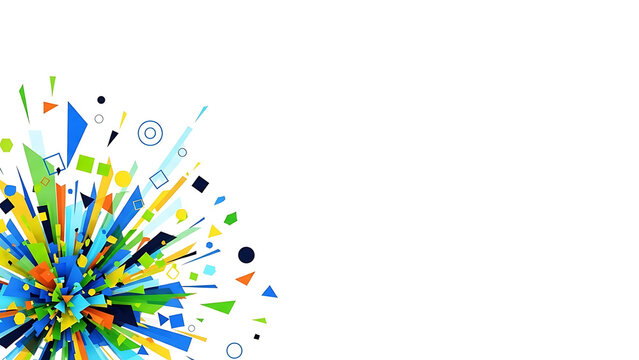 Colorful abstract geometric explosion of vibrant shapes on a clean white background, modern dynamic design concept. - Powered by Adobe