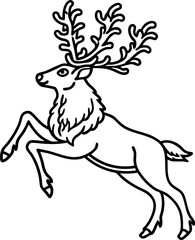 Obraz premium Rearing deer with ornate antlers outline stylized leaping stag illustration, wildlife animal contour for design and coloring pages