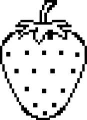 Fototapeta premium pixel art strawberry icon minimalist black and white berry symbol, retro 8 bit fruit design, simple digital outline illustration