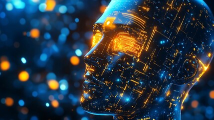 Digital head representing artificial intelligence and futuristic technology