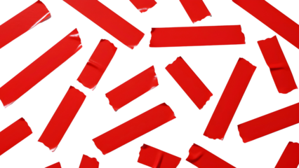 Red strips scattered randomly on white background isolated on transparent background