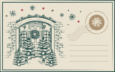 Vintage Christmas and new year postcard with stamps	
