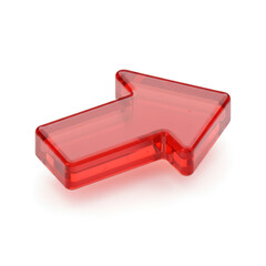 Red shiny 3D arrow pointing right isolated on white background