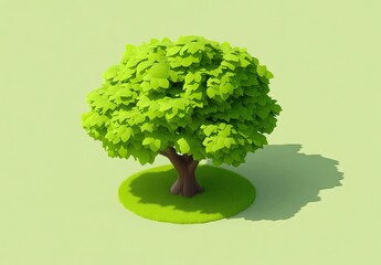 Digitally rendered tree with full green canopy and shadow on light green background