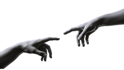 Two hands reaching out to each other isolated on transparent background