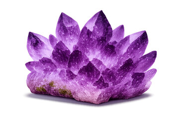 Raw purple Amethyst crystal cluster isolated on transparent background