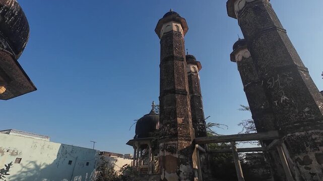 View of a Historic Heritage Well in Mandawa Featuring Traditional Rajputana Architecture with Ornate Domed Pavilions and Stone Pillars in Rajasthan