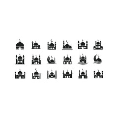 Obraz premium Black silhouettes of various mosques with crescent moons