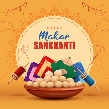 Happy Makar Sankranti festival square social meida post template design