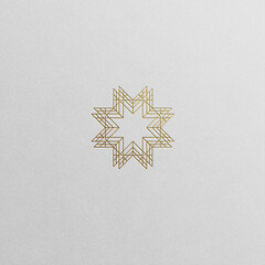 Golden star geometric symbol isolated on white background.	
