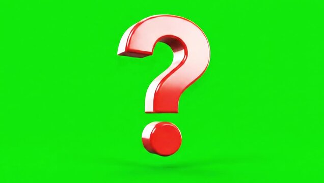 Red Question Mark Icon Rotating on Green Screen, Chroma Key FAQ Symbol for Video Editing and Motion Graphics