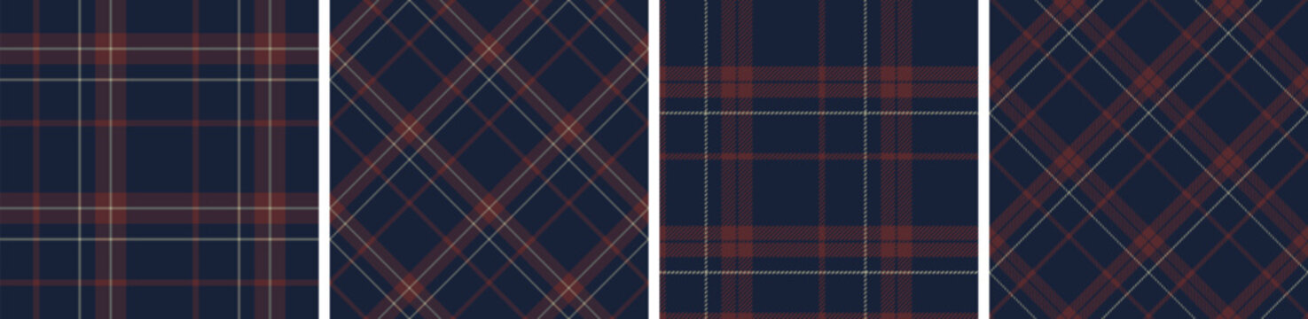 Flannel and tartan pattern set.checkered fabric texture background.