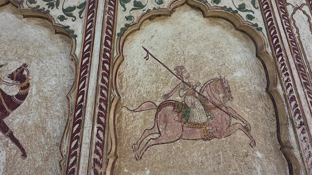 Historic Rajasthani Chhatris (Memorials) Decorated with Vibrant Frescoes and Traditional Artistry Showcasing the Grandeur and Honour of a Medieval Ramgarh Rich Family, Rajasthan