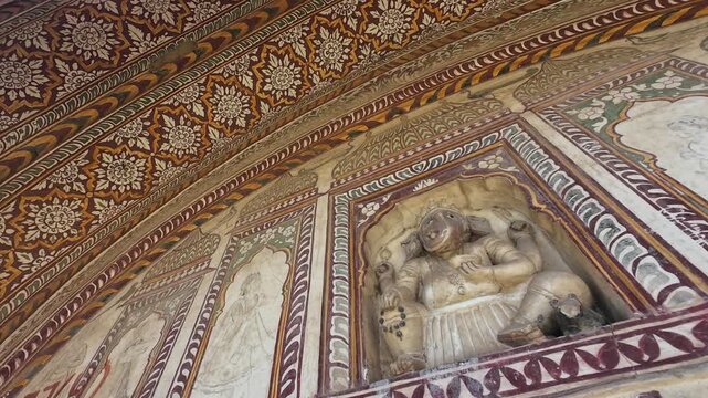 Historic Rajasthani Chhatris (Memorials) Decorated with Vibrant Frescoes and Traditional Artistry Showcasing the Grandeur and Honour of a Medieval Ramgarh Rich Family, Rajasthan