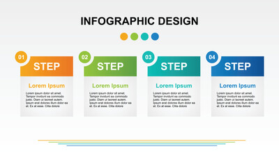 Infographic Design Template with Four Colorful Steps in Modern Minimalist Style for Business Presentations