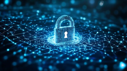 Digital padlock with network connections showing cyber security concept