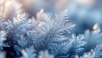 霜の結晶をマクロ撮影した幻想的な冬のテクスチャ　氷の葉のような抽象背景