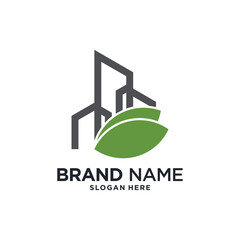 Building construction logo design inspiration with leaf icon and modern concept