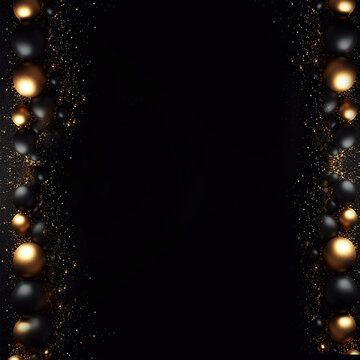 Black Modern background with spheres with black and gold design. Genera