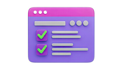 3D Checklist Window with Check Marks - Digital Task Management
