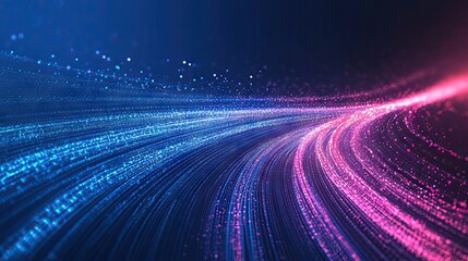 Abstract high-speed motion effect with curving trails of bright blue and magenta light streaks against a dark background