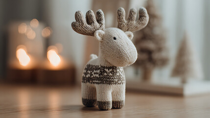 Knitted Moose Figurine &ndash; Vintage Texture for Home Holiday Interior Decor.