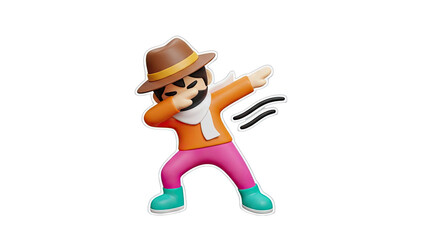 3D Cartoon Man Dabbing on White Background