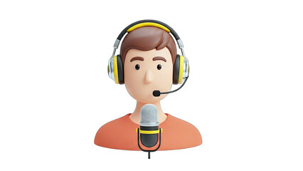 3D Cartoon Man with Headset and Microphone