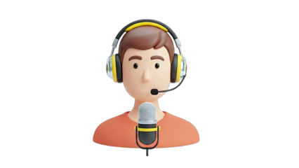3D Cartoon Man with Headset and Microphone