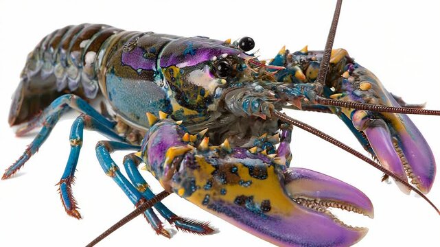 Colorful lobster rotating on white surface