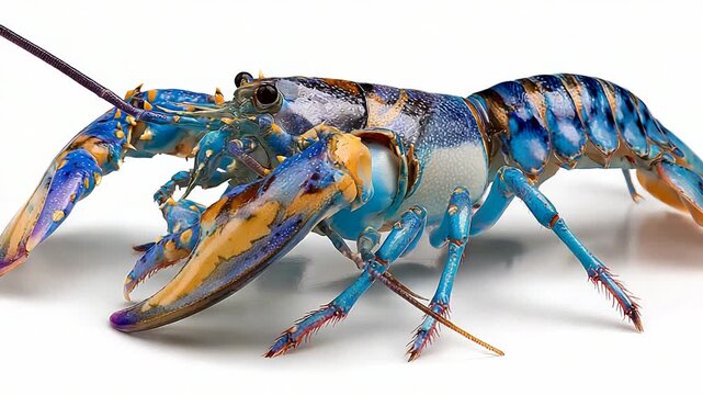 Colorful lobster moving on white surface