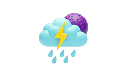 3D Cartoon Weather: Cloud, Lightning, Rain, and Moon