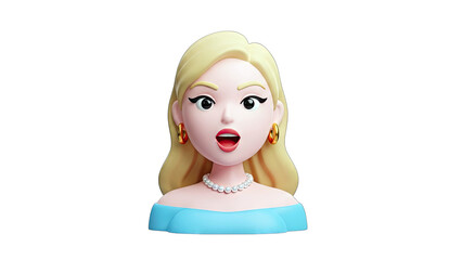 3D Cartoon Woman Surprised on White Background