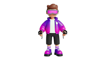 3D Character Wearing VR Headset and Holding Controllers