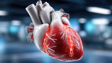 Human heart showing glowing red edges and active electrical impulses, representing cardiovascular health, cardiology advancements, and medical innovation with transparent chambers