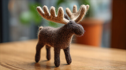 Knitted Moose Figurine &ndash; Vintage Texture for Home Holiday Interior Decor.