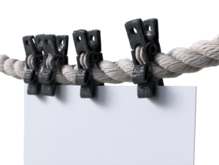 Blank card hanging on rope with black clips