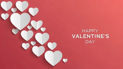 Happy valentine's day greeting with charming paper hearts on a vibrant red background