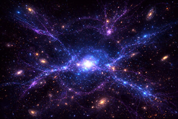 Fototapeta premium Abstract Dark Matter visualization of cosmic web with glowing galaxies and filaments illustrating universe structure astronomy science and cosmology concept 