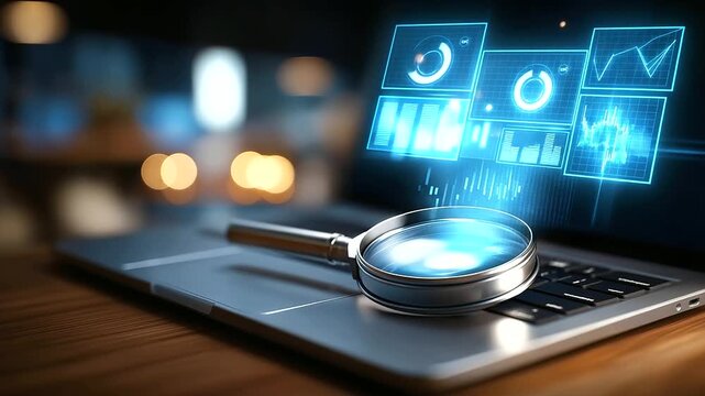 SEO concept for improving visibility with SEO-related digital tools and performance icons in focused layout for strategic marketing, defocused background, with copy space