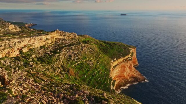 Countryside, rocks, hills. Famous Dingli cliffs, Filfla. Sunset spot. Mediterranean sea, Malta island