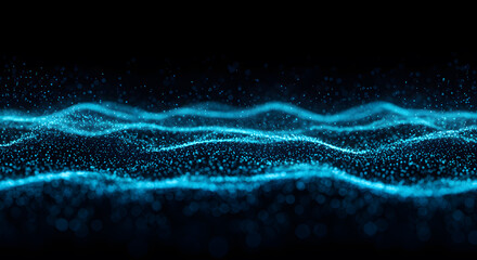 Abstract blue glowing particles forming wavy lines on black
