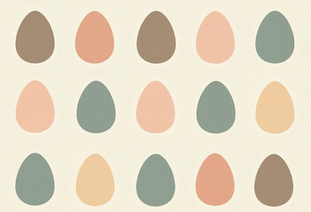 A pattern of eggs in pastel colors: brown, pink, green, yellow. On a neutral background.