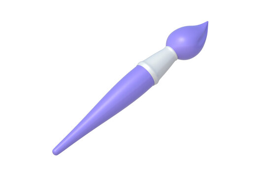Paint brush of purple color isolated on white background. Drawing tool. School accessories. 3d render