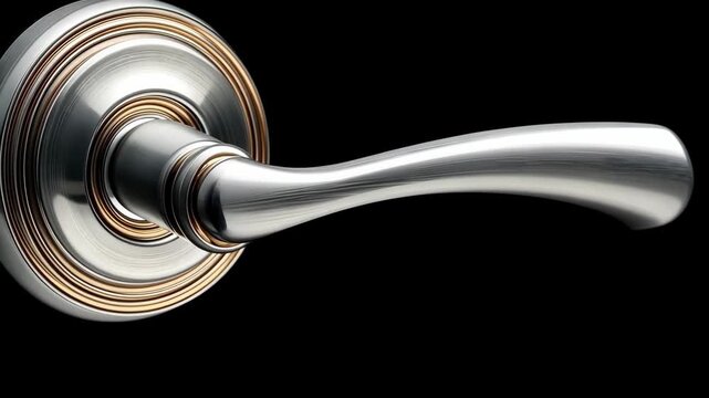 Elegant metal door handle with gold accents, a detail of interior design for the modern home entrance on a black background