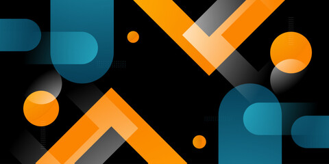Abstract dark banner background with blue and orange dynamic shapes color pattern element concept design. Modern and futuristic background.