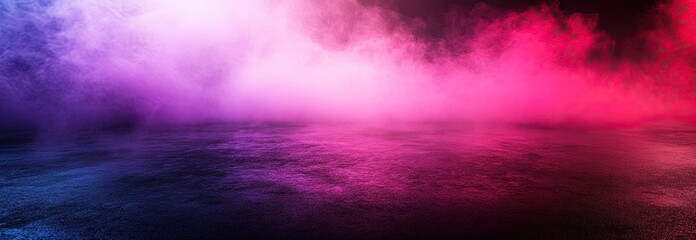 A dramatic colorful smoke cloud in vibrant pink, purple, and blue tones rising against a dark background