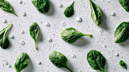 Spinach Leaves and Water Droplets on Textured Surface