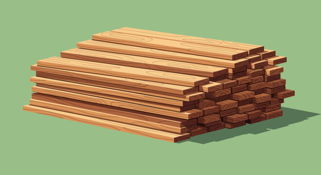 Pile of wooden planks in isometric view