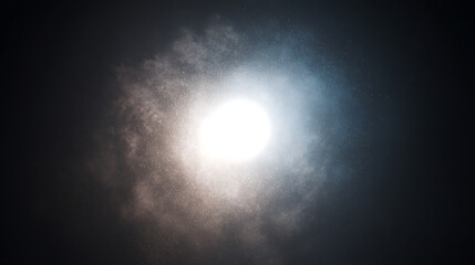 blue lens flare light. moon. glow overlay on dark background for visual effects